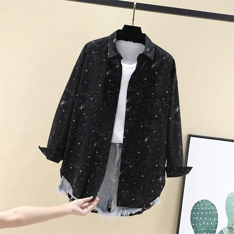 Women Blouses Shirts Tunic Womens Tops Clothing 2020 Womenswear Long Sleeve Button Up Down White Star Print New Fashion Autumn
