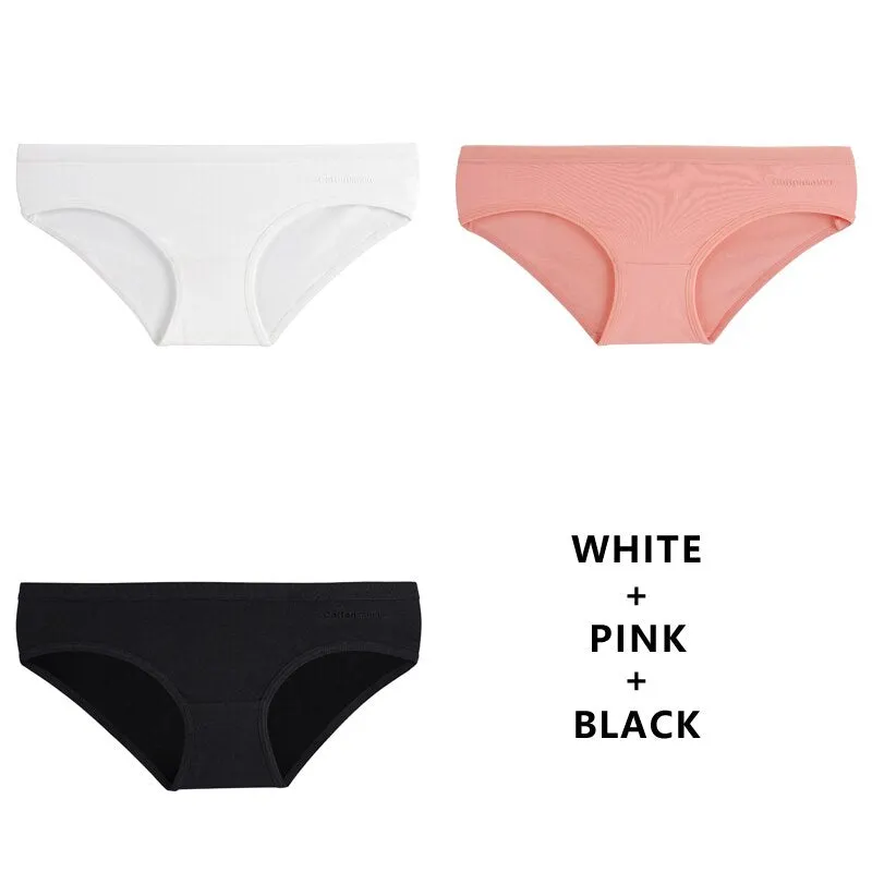 TERMEZY 3PCS Women Sexy Panties Cotton Underwear Solid Briefs Girls Low-waist Lingerie G String Soft Breathable Intimates XXS-L
