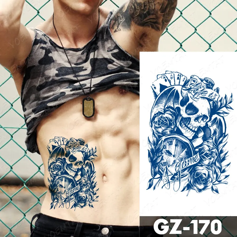 Sdrawing Lasting Ink Tattoos Body Art Waterproof Temporary Tattoo Sticker Line Dragon Tiger Totem Tatoo Arm Fake Fox Whale Tatto