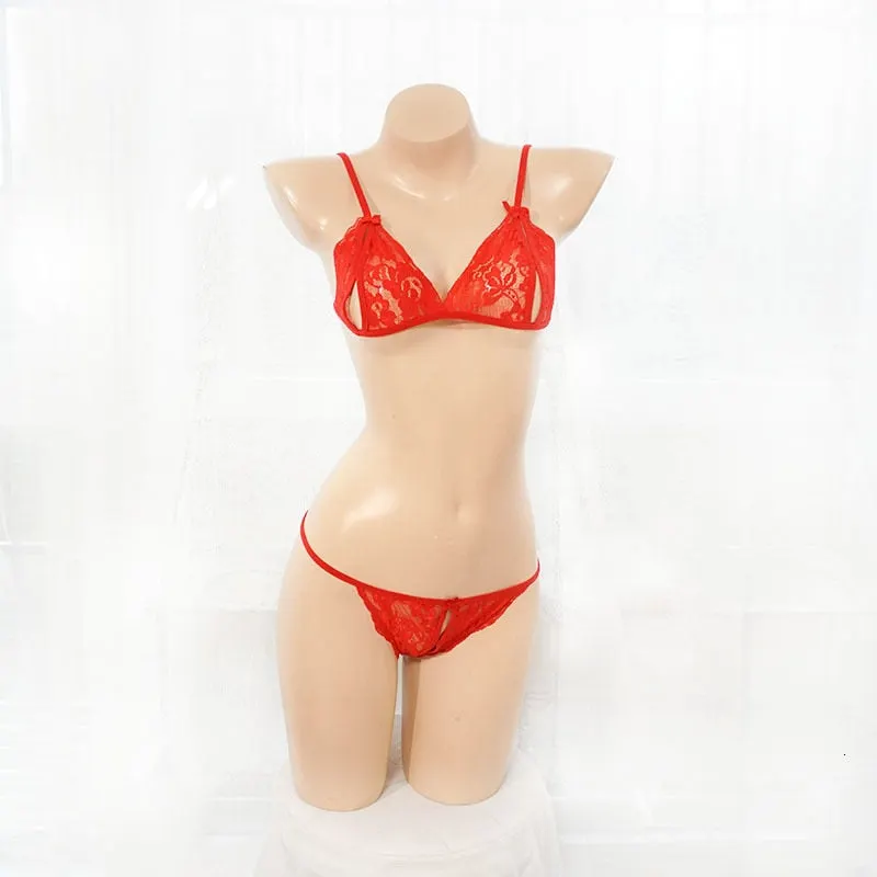 Women's Erotic Lingerie Transparent Crotchless Lace Sexy Underwear Bra Pants Exotic Apparel Pajamas Hot 8 Colors 2pcs Set