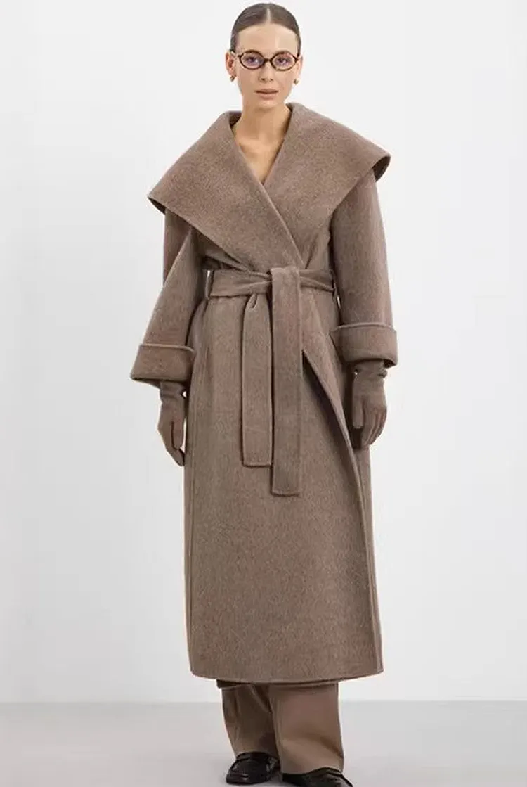 Women's Belted Trench Coat with Lapel Collar