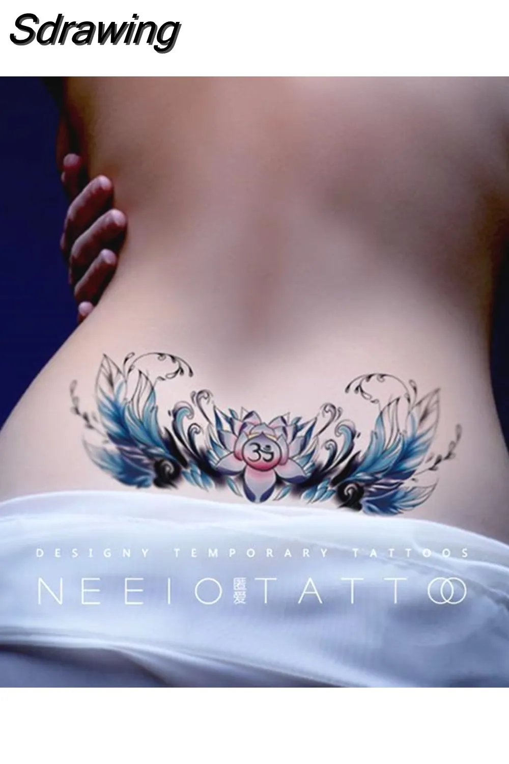 Sdrawing 4/5/9/10/18 PIeces Long Lasting Blue Flower Jewelry Tattoo Sticker Sexy Belly Block Scar Stretch Marks Waterproof Tattoo Sticker 715-1