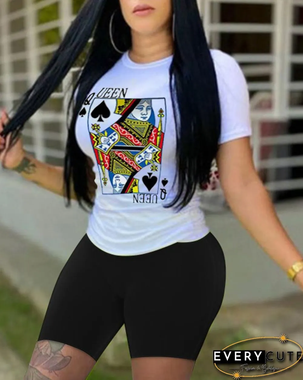 Poker Print Short Sleeve Top & Shorts Set