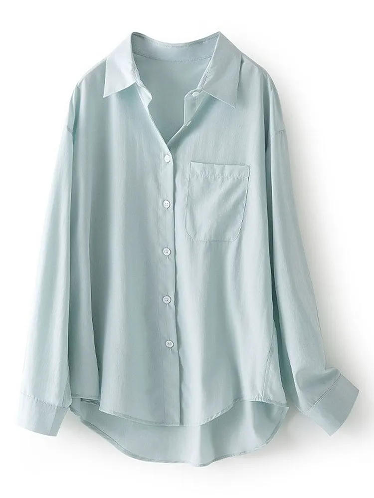 Women's Long Sleeve Pocket Shirt Casual Button Up Top