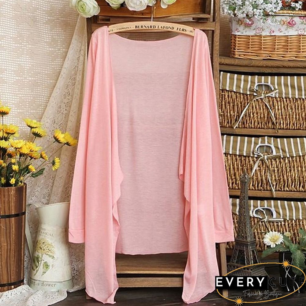 Summer Cardigan Women Candy Color Knitted Blouse Female Long Sleeve Sun Protection Clothing Fashion Tops