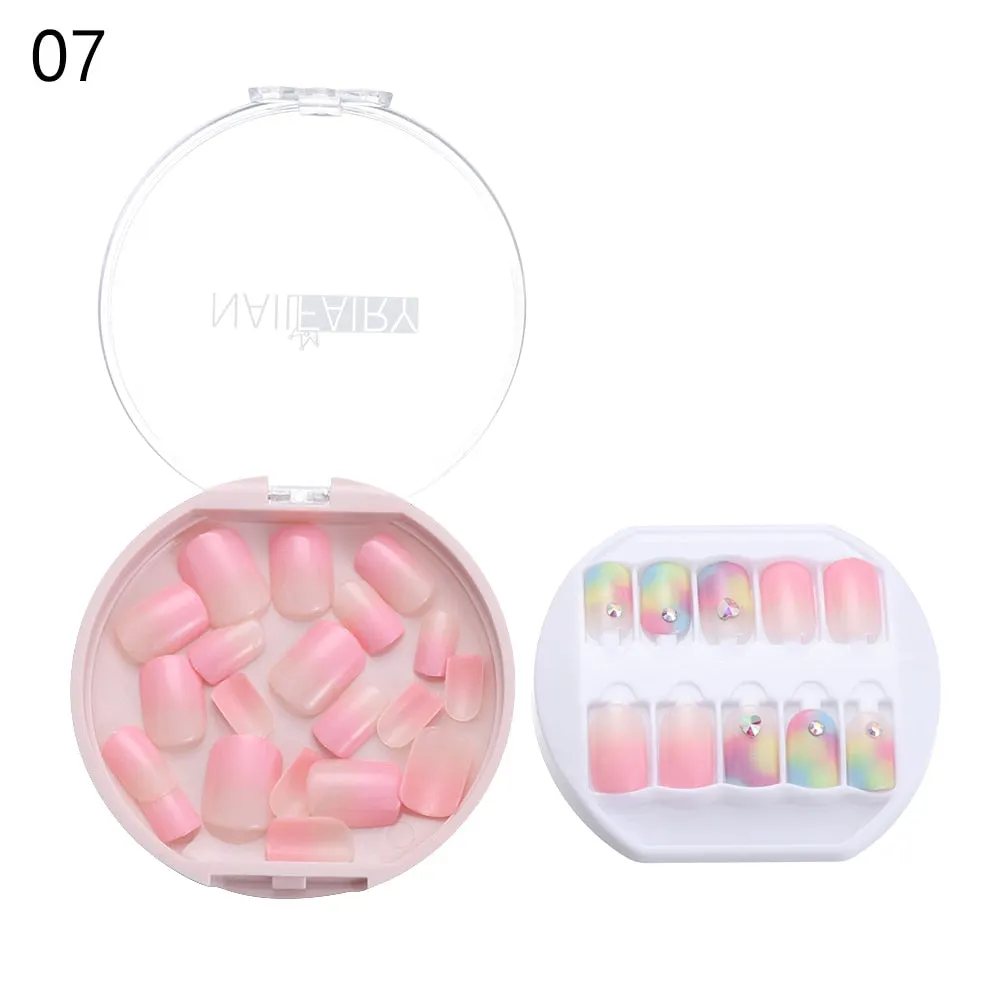 30PCS/Set Fake Nails Press Coffin False Full Artificial Short Kiss Detachable Stick Designs Press Nails Art Tipsy Cover Box