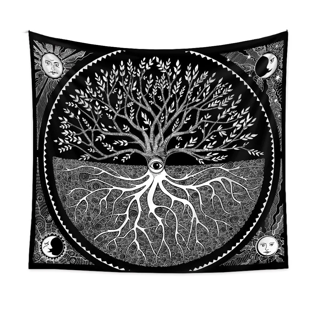 Tree of Life Tapestry Black White Starry Tapisserie Aesthetic Wall Hanging Tapestries Home Decor for Bedroom Living Room Dorm