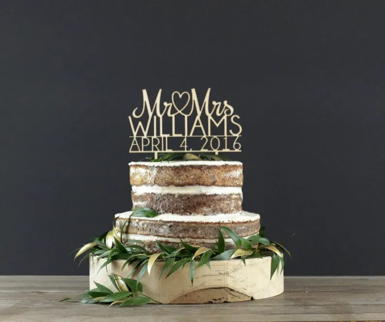 Personalized Cake Topper Decoration For Happy Birthday Party Cake Topper Decor DIY Wood Wedding Cake Mr& Mrs Decorations 515