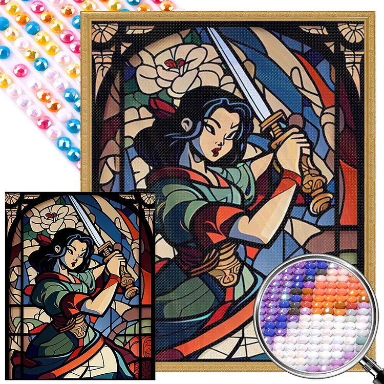Glass Painting Of A Girl Holding A Sword 40*50CM (Canvas) Full AB Round Drill Diamond Painting gbfke