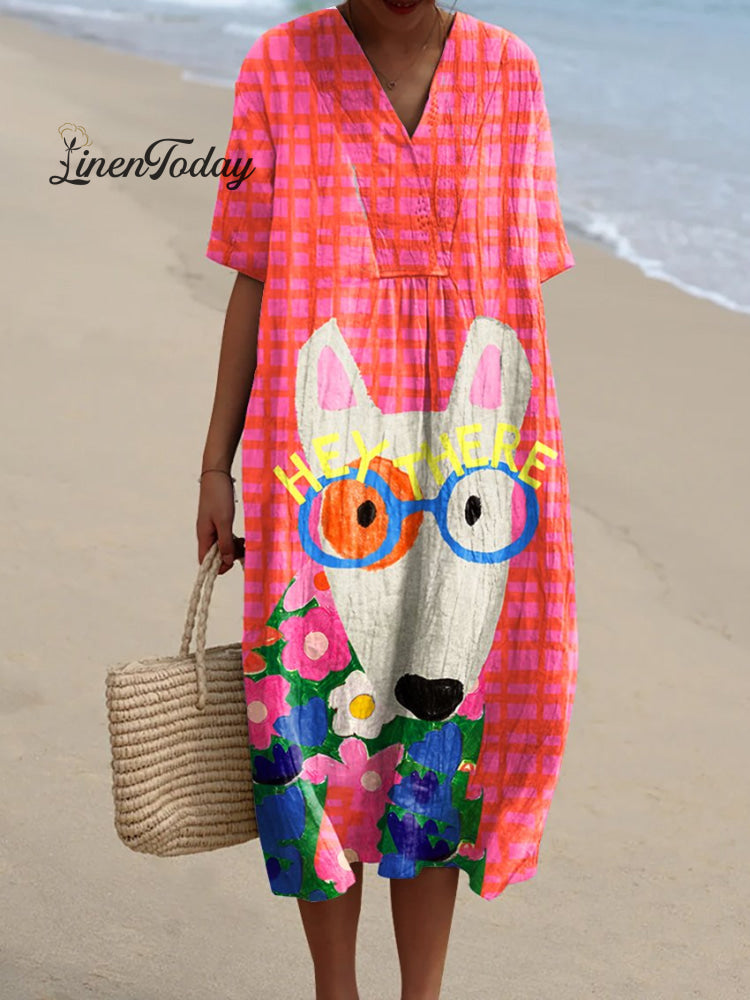 Women&rsquo;s Dog Art Print Casual Dress Multicolor / S