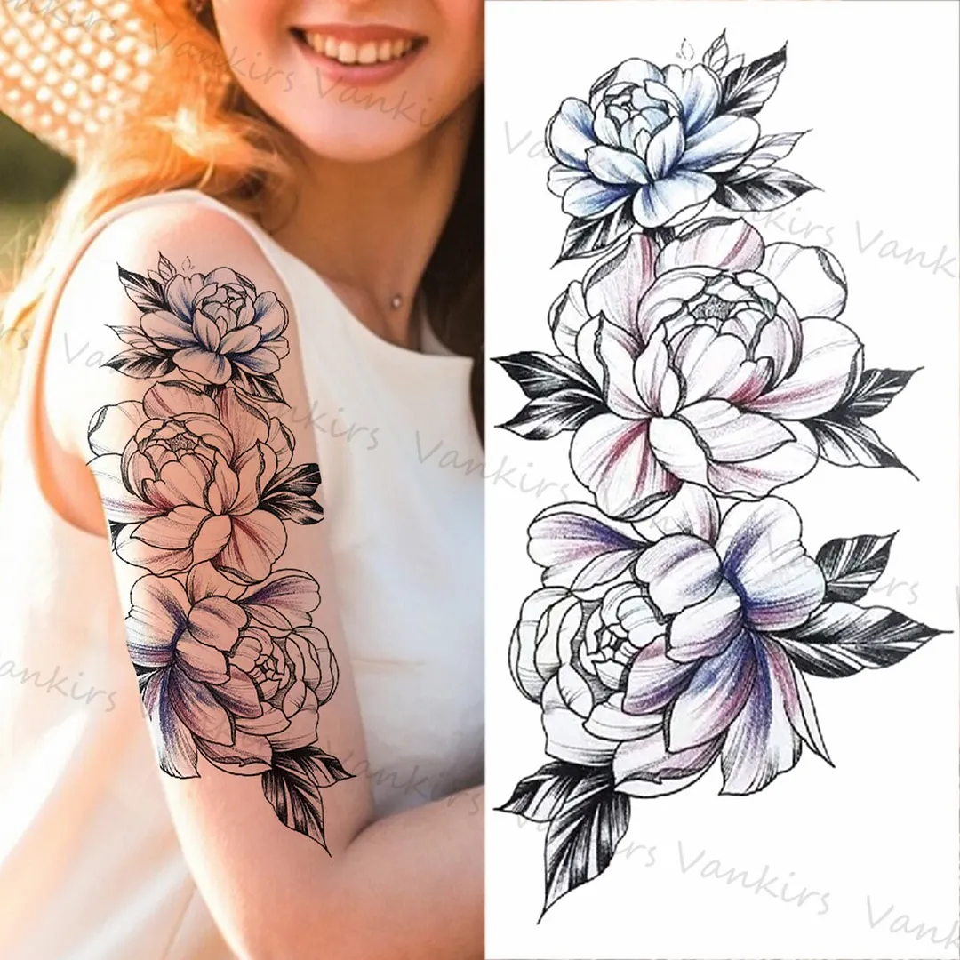 Sdrawing Skeleton Snake Flower Temporary Tattoos For Women Girls Realistic Snake Wolf Tribal Fake Tattoo Sticker Arm Waist Tatoo 3D