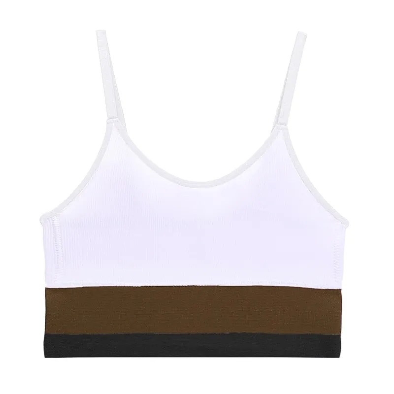 FINETOO Fashion Patchwork Tops Soft Wireless Bralette Women Deep V Camisoles Comfortable Tanks M-XL Girls Crop Top Lingerie 2021