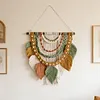 (Finished Product)Bohemian Handmade Leaf Wall Art No Drilling Handmade Craft Macrame Wall Decor Handmade Woven Leaf Tapestry for Apartment Living Room Bedroom Nursery Backdrop