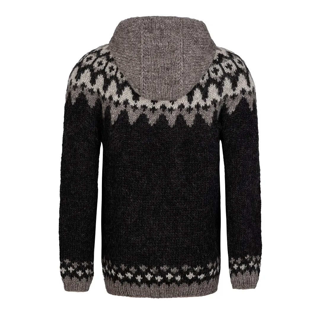 Retro Graphics Iceland Jacquard Zipper Up Hooded Sweater