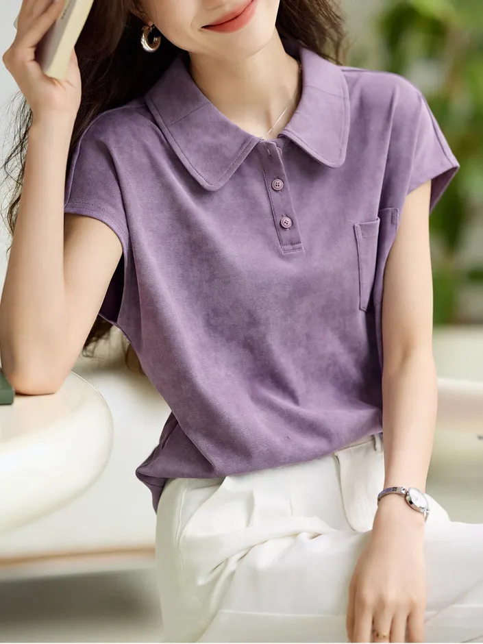 Athvotar Athvotar Year's Popular Purple Sleeve Short-Sleeved T-Shirt 2025 Summer New Shoulder-To-Shoulder POLO Shirt Look Good