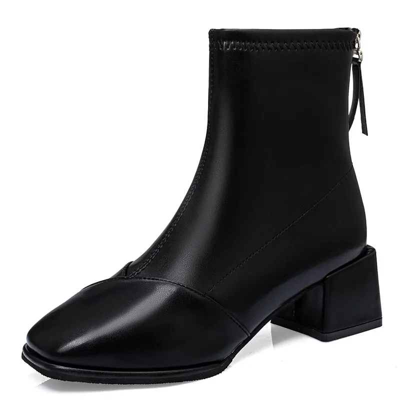 Churchf Autumn And Winter New Korean Fashion Short Boots Women's Thick Head With High Heel Zipper Martin Boots Women