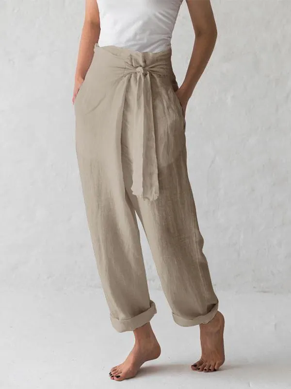 Solid Color High-waist Pleated Casual Pants
