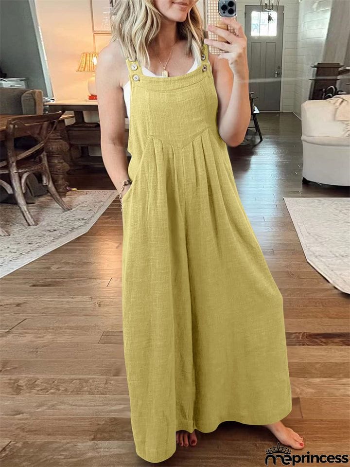 Women's Casual Cotton Linen Wide Leg Holiday Jumpsuits