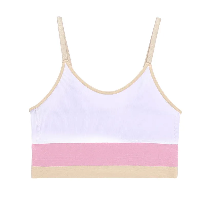FINETOO Fashion Patchwork Tops Soft Wireless Bralette Women Deep V Camisoles Comfortable Tanks M-XL Girls Crop Top Lingerie 2021