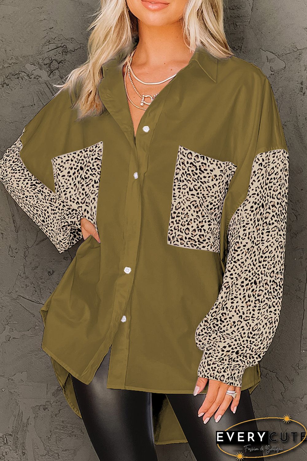 Patchwork Drop Shoulder High Low Long Sleeve Shirt