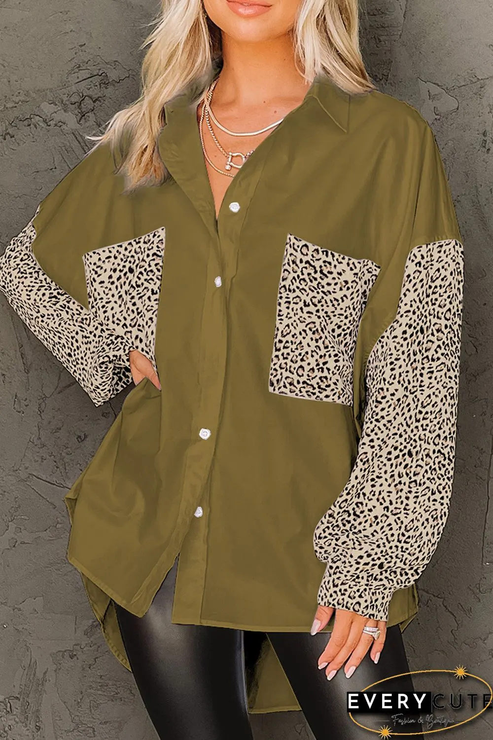 Patchwork Drop Shoulder High Low Long Sleeve Shirt