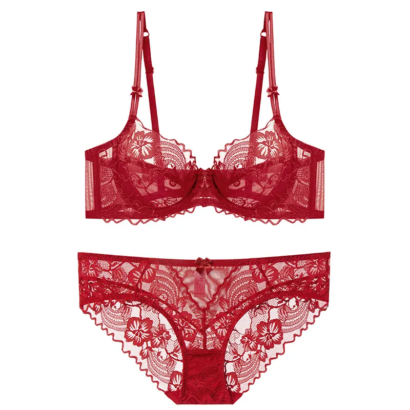 Churchf Bra Sexy Pure Desire Underwear Women's Summer Breathable French Small Agglomeration Bra Lace Panties Set