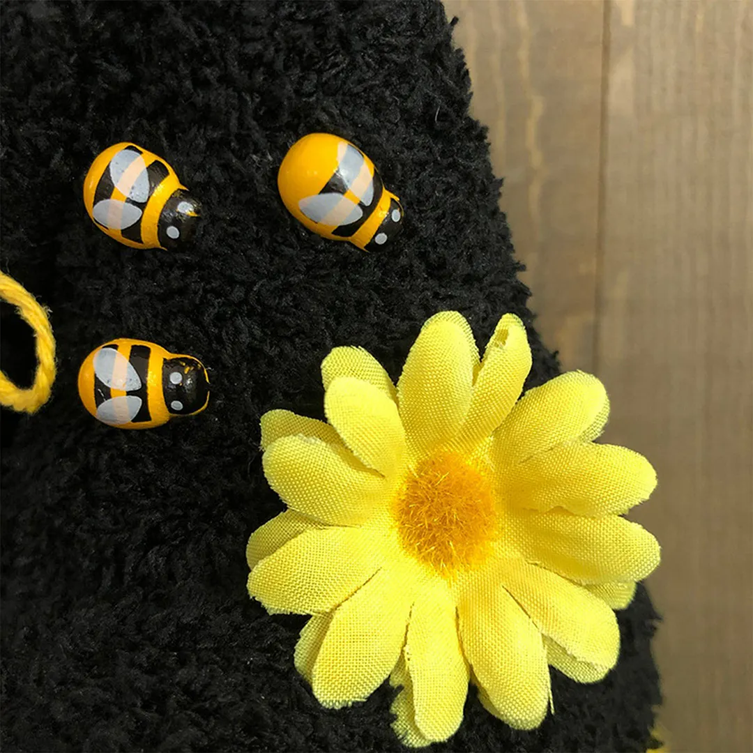 Sunflowers Gnome Bee Plush Doll, Faceless Nisse Elf Dwarf Tomte (Black)
