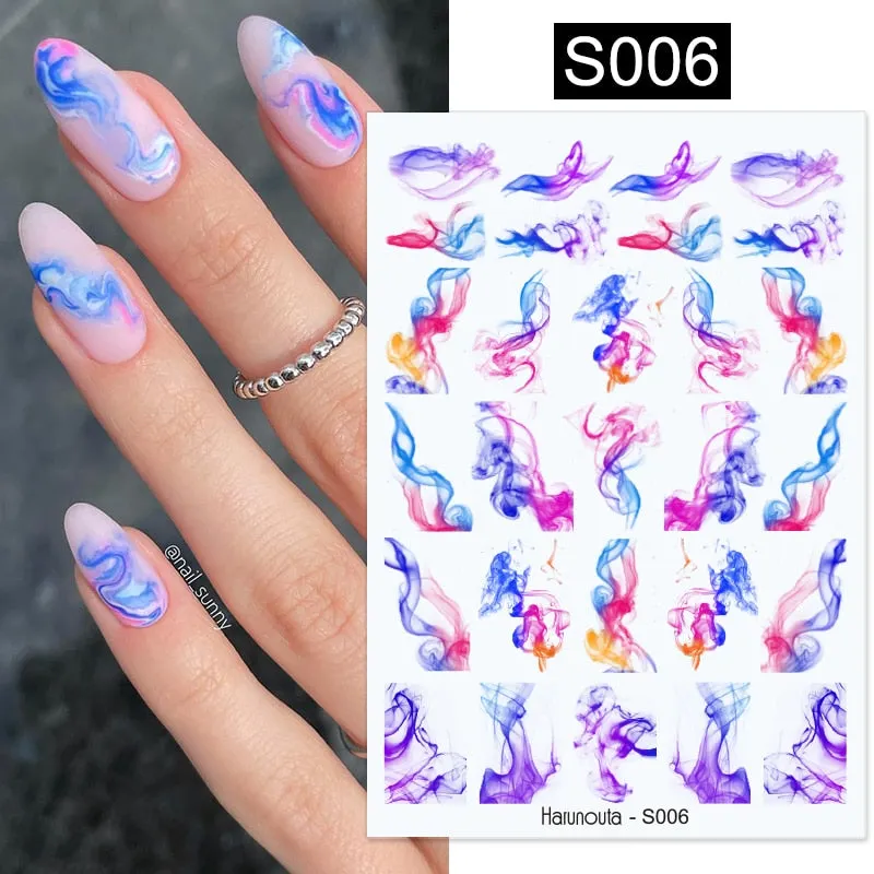 Harunouta Gold Flower Leaves Water Decals Slider Lines Geometrics Spring Summer Nail Art Transfer 3D Stickers DIY Watermarks-Nail Inspo