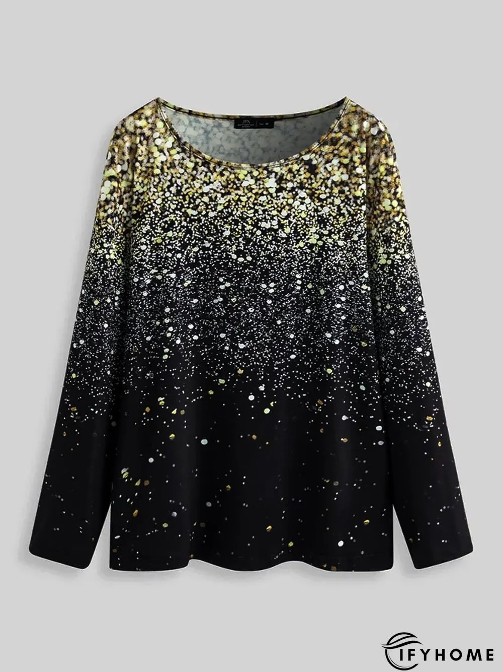 Women Casual Christmas Gradient Glittering Print Round Neck Long Sleeve T-shirt | IFYHOME