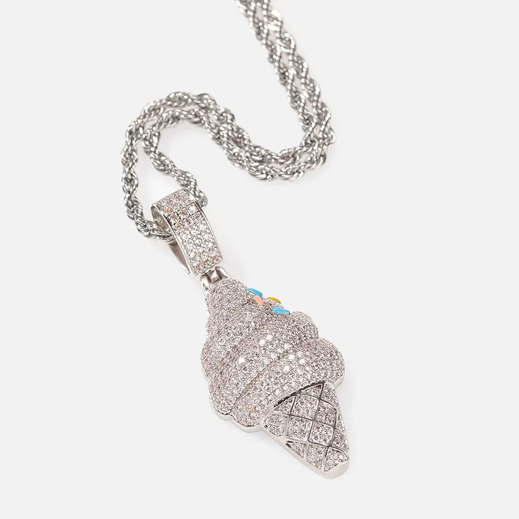 Iced Out Cute Ice Cream Pendants Hip Hop Bling Bling For Women And Men