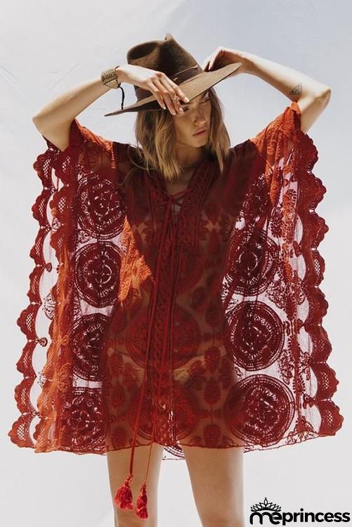 Lace Up Loose Mini Cover Dress