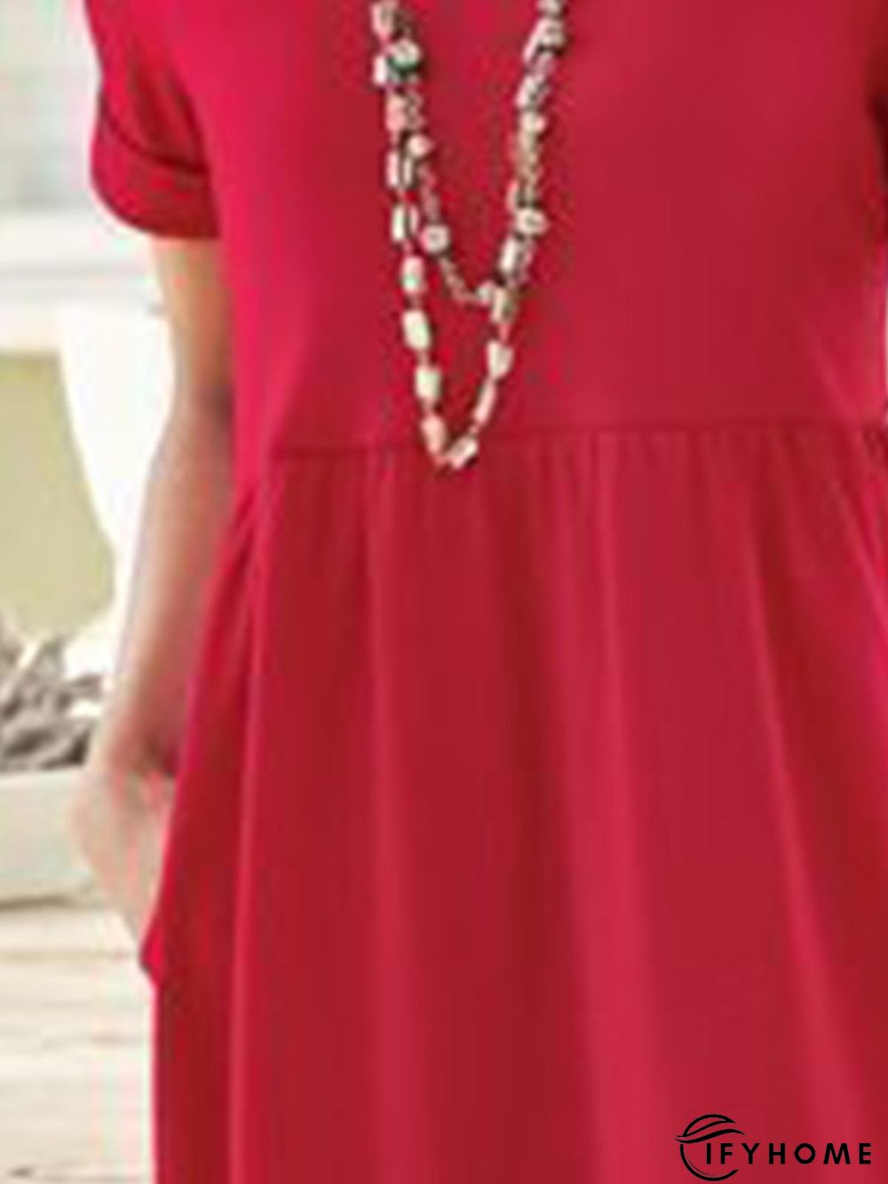Women Caftan Pockets Shift Solid Casual Weaving Dress | IFYHOME