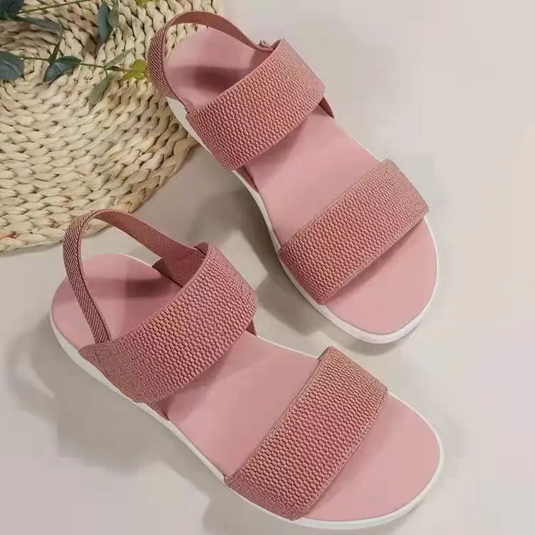 Qengg Summer Large Women's Shoes Casual Tight Belt After Tripping Polyurethane Flat Bottom Roman Sandals Women