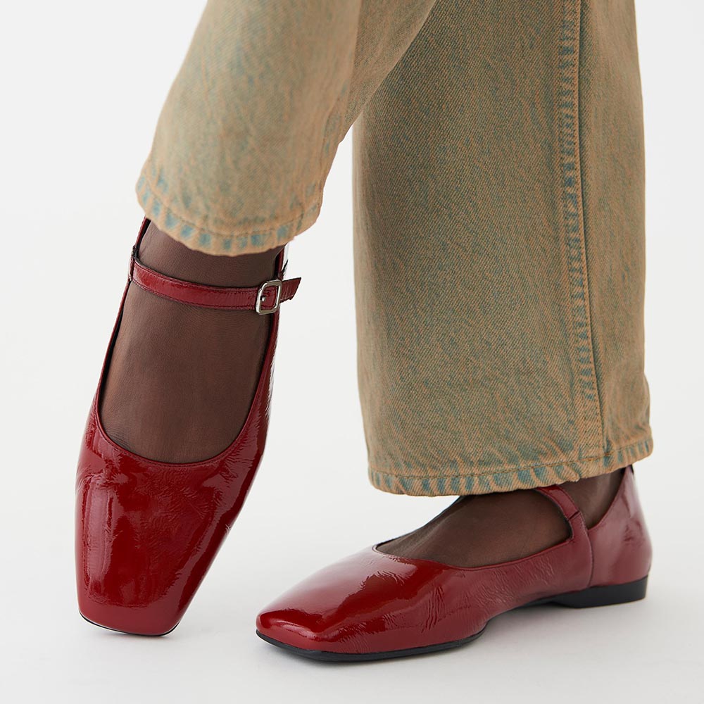 Red Patent Leather Square Toe Classic Mary Jane Flats Nicepairs