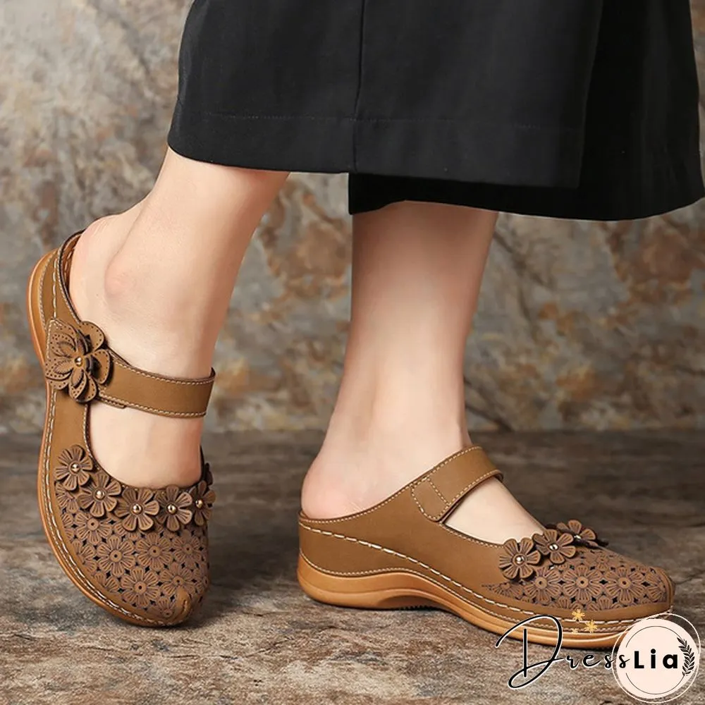 Women Vintage Style Sandals Flats Shoes Summer Casual Shoes Retro Shoes for Women Leather Shoes