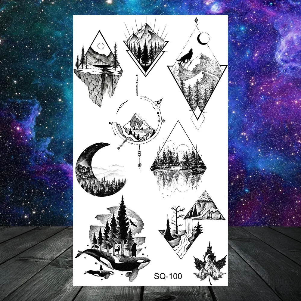 3D Universe Planet Temporary Tattoos For Women Adult Kids Girl Lotus Moon Outer Space Fake Tattoo Neck Arm Hands Small Tatoos