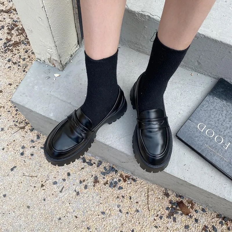 Round Toe Street Style Chunky Heel Platform Women Loafers Shoes Black Punk Y2K Designer High Heel Women Pumps 1116