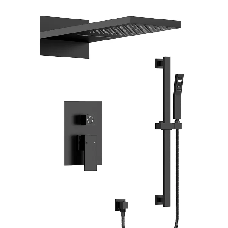 EVERSTEIN Slide Bar Rainfall Shower System in Matte Black SFS-1010-BK22
