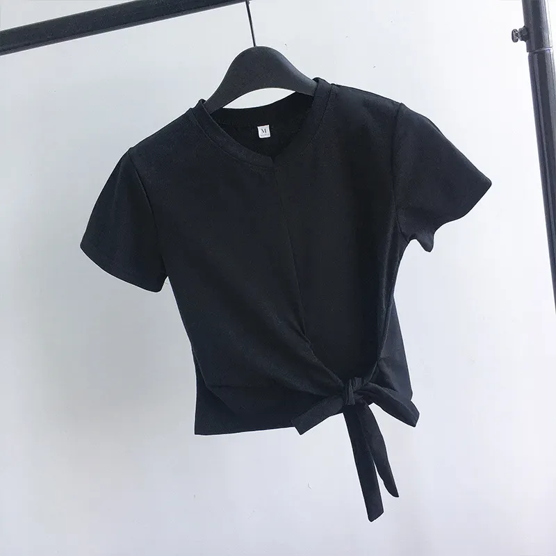 Brownm Brownm Solid Color T-Shirt Female 2024 Summer Wear Korean Version Of The Strap Careful Machine Exposed Umbilical Students Short Sleeve Shirt Repair Body