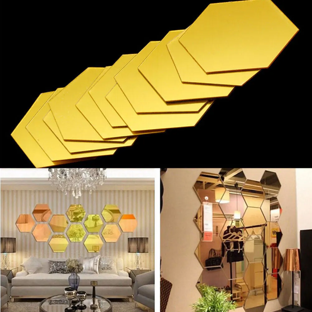 24pcs 3D Mirror Wall Sticker Hexagon Mirror DIY TV Background Bathroom Stickers Wall Decor Bedroom Bathroom Home Decor Mirror