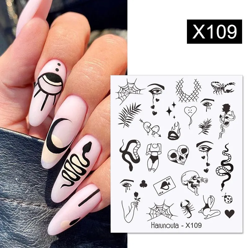 Harunouta Marble Blooming 3D Nail Sticker Decals Flower Leaves Transfer Water Sliders Abstract Geometric Lines Nail Watermark