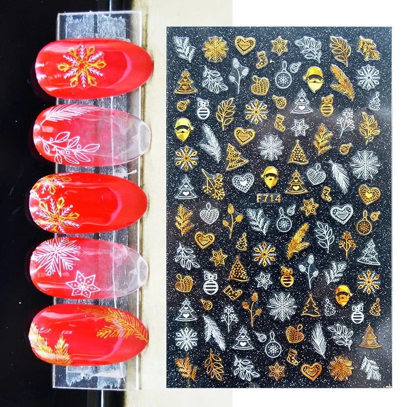 Sliver Bronzing 3D Christmas Nail Art Decoration Sticker Sparkly White Colorful Glitter Geometry Snowflake Winter Slider Foil