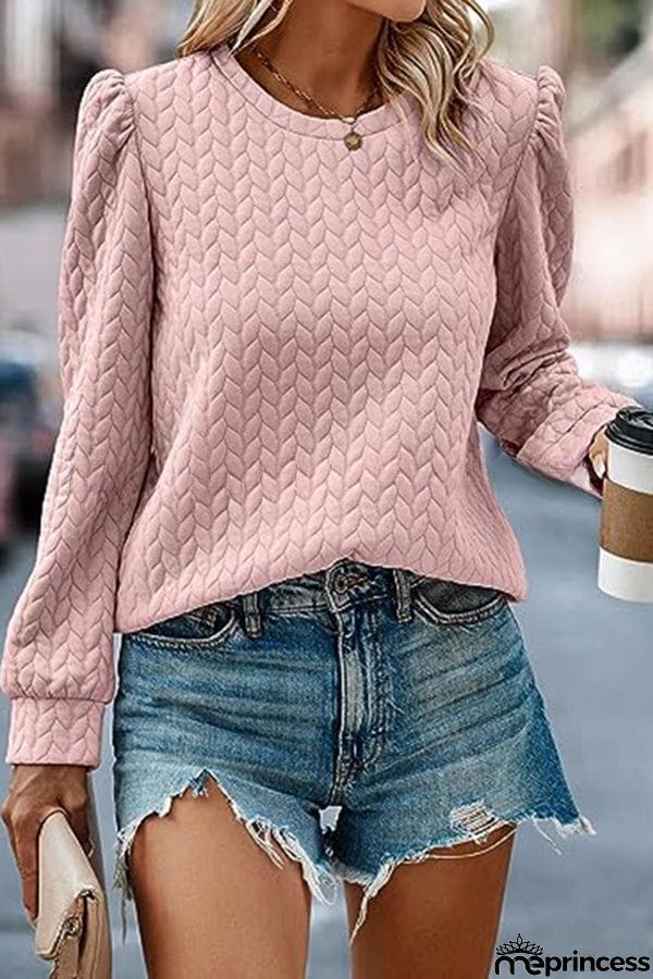 Puff Sleeve Pleated Crewneck Sweatshirt