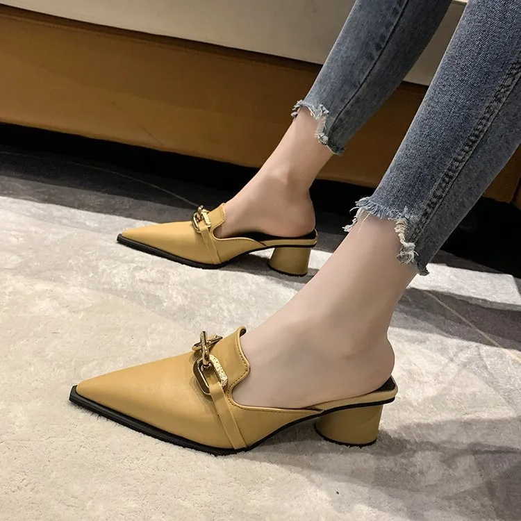 Churchf Churchf Cool Slippers Female Summer New French Chain Fashion With A Thick Heel Head Half Slippers High Heel Muller Shoes