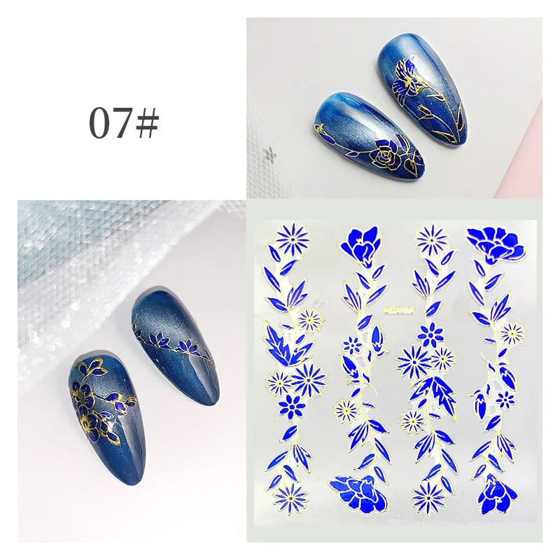 3D Flower Lace Nail Stickers iridescent Bronzing Floral Leaf Transfer Stickers For Nails Manicuring Accessories