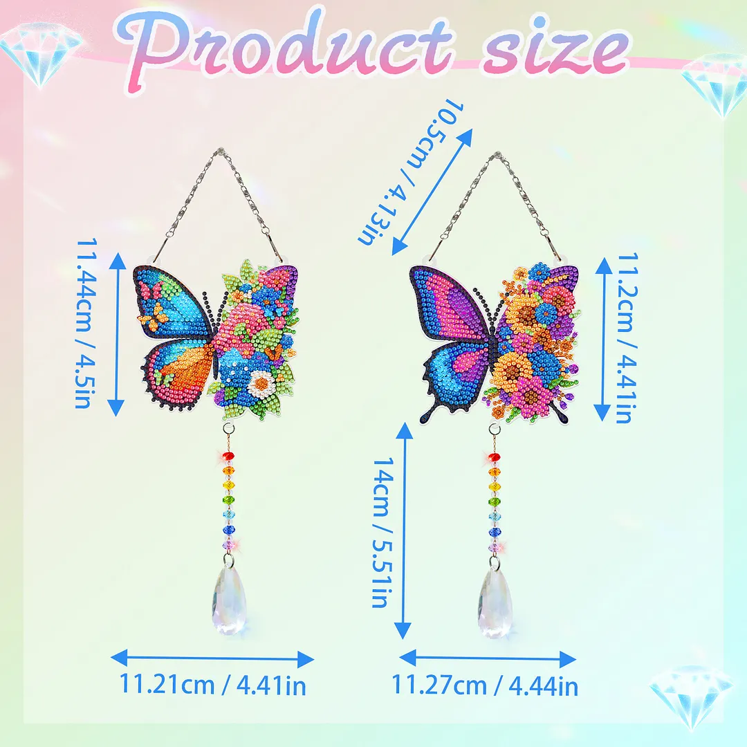 2Pcs Butterfly DIY Double-Sided Diamond Painting Hanging Kits Diamond Painting Suncatcher Craft Kit for Home Garden Wall Decor Gift