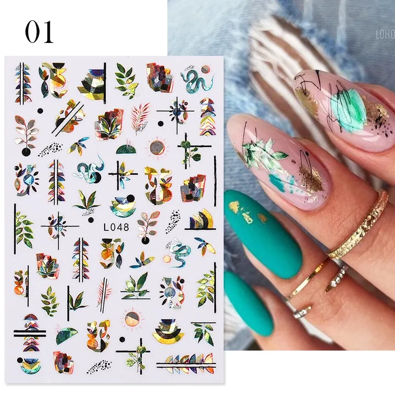 1PC 3D Nail Stickers Spring Flowers Leaves Self-Adhesive Slider Nail Art Decorations Leaf Love Heart Decals Manicure Accessories-Nail Inspo