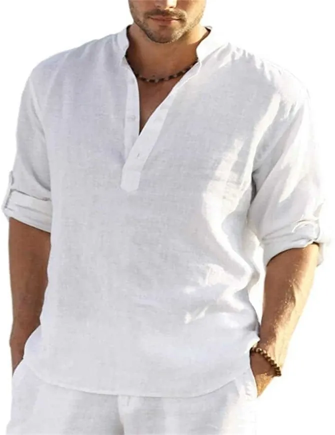 Men's Cotton Linen Casual Long Sleeve Shirt