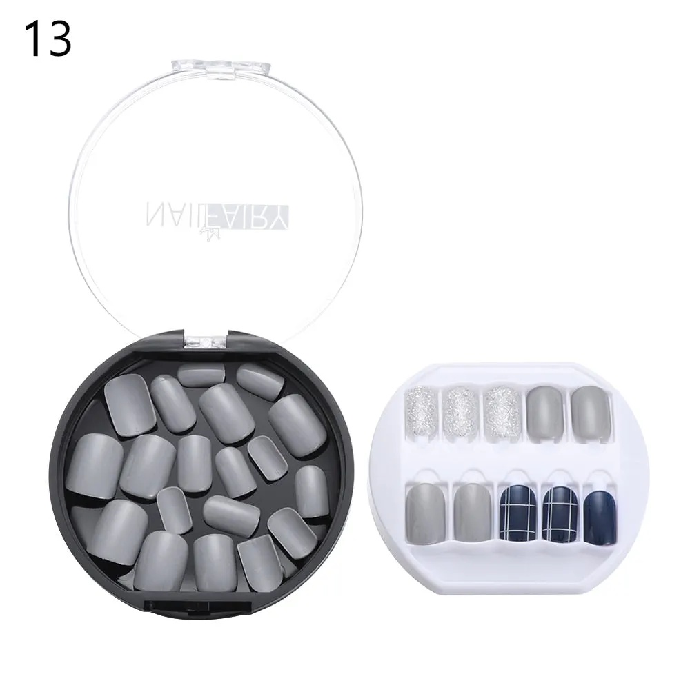 30PCS/Set Fake Nails Press Coffin False Full Artificial Short Kiss Detachable Stick Designs Press Nails Art Tipsy Cover Box