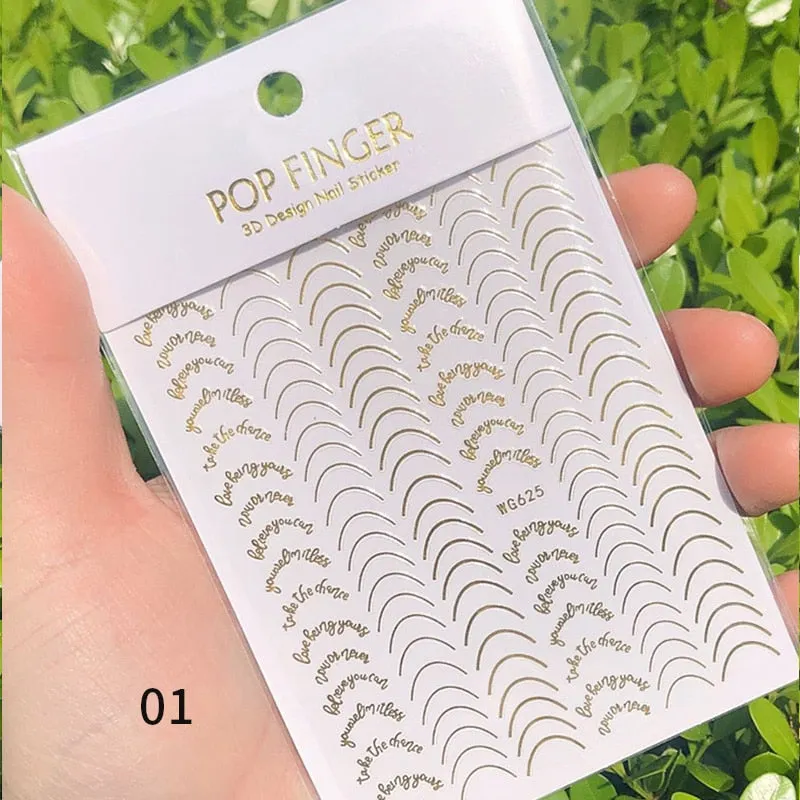 Star Nail Art 3D Stickers Black White Gold Love Hearts Pattern Nail Decals Manicures Nails Design Adhesive Wraps Tip Decoration